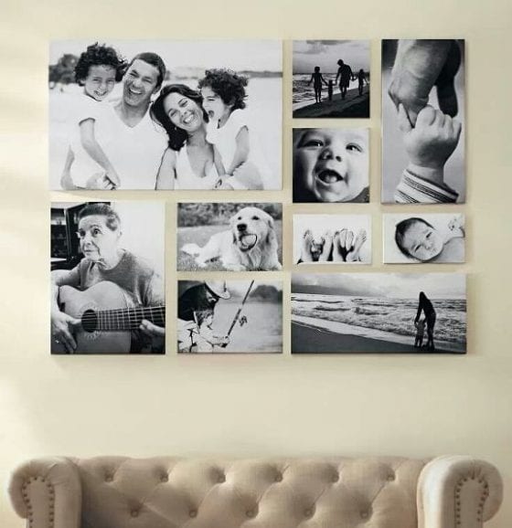 family gallery wall over couch