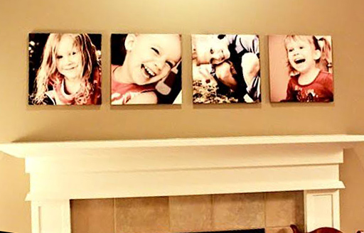Canvas gallery above fireplace