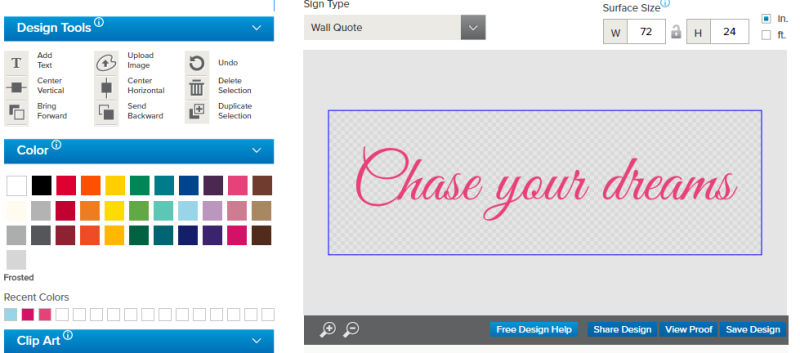 wall quote in design tool