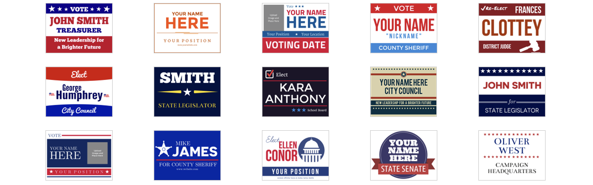 Examples of political campaign sign templates at Signs.com