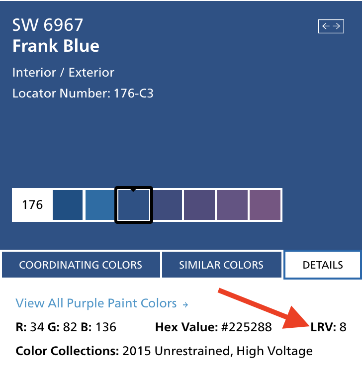 Image showing where to find light reflectance value from sherwin-williams.com