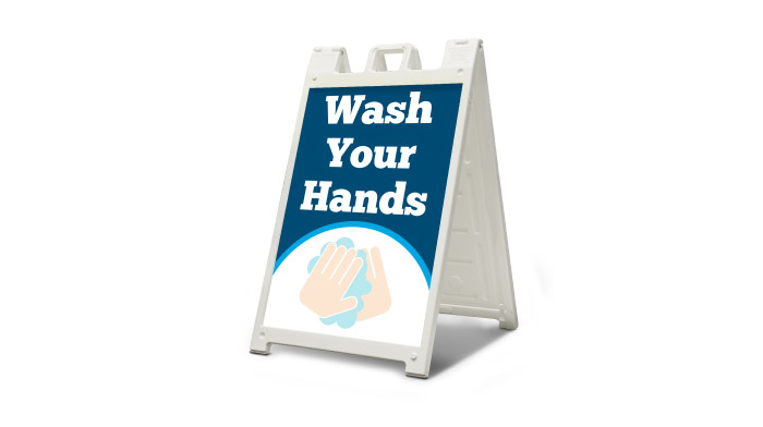 "Wash Your Hands" A-frame sidewalk sign.