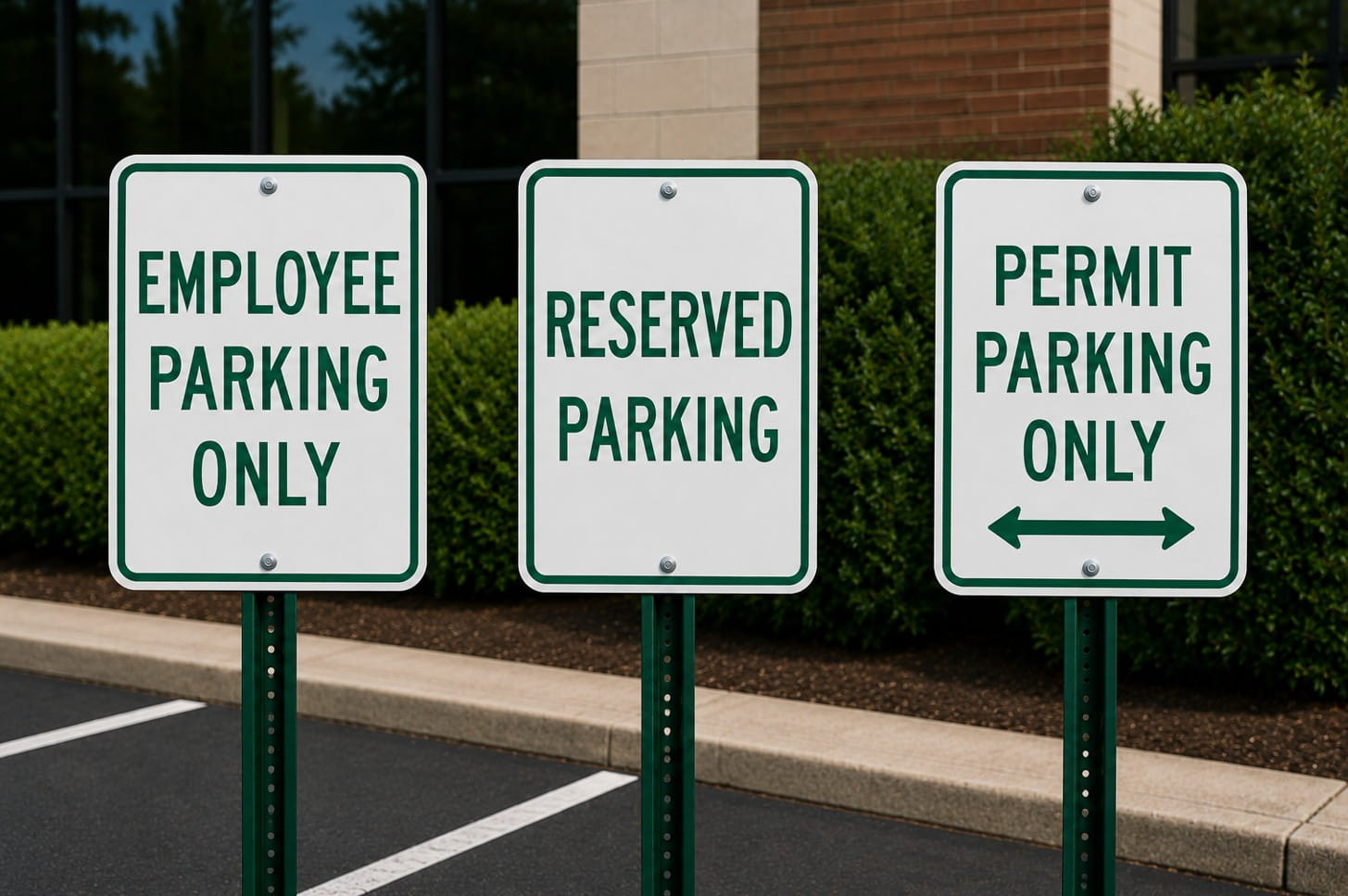 Three signs indicating restricted parking for authorized personnel and permits.